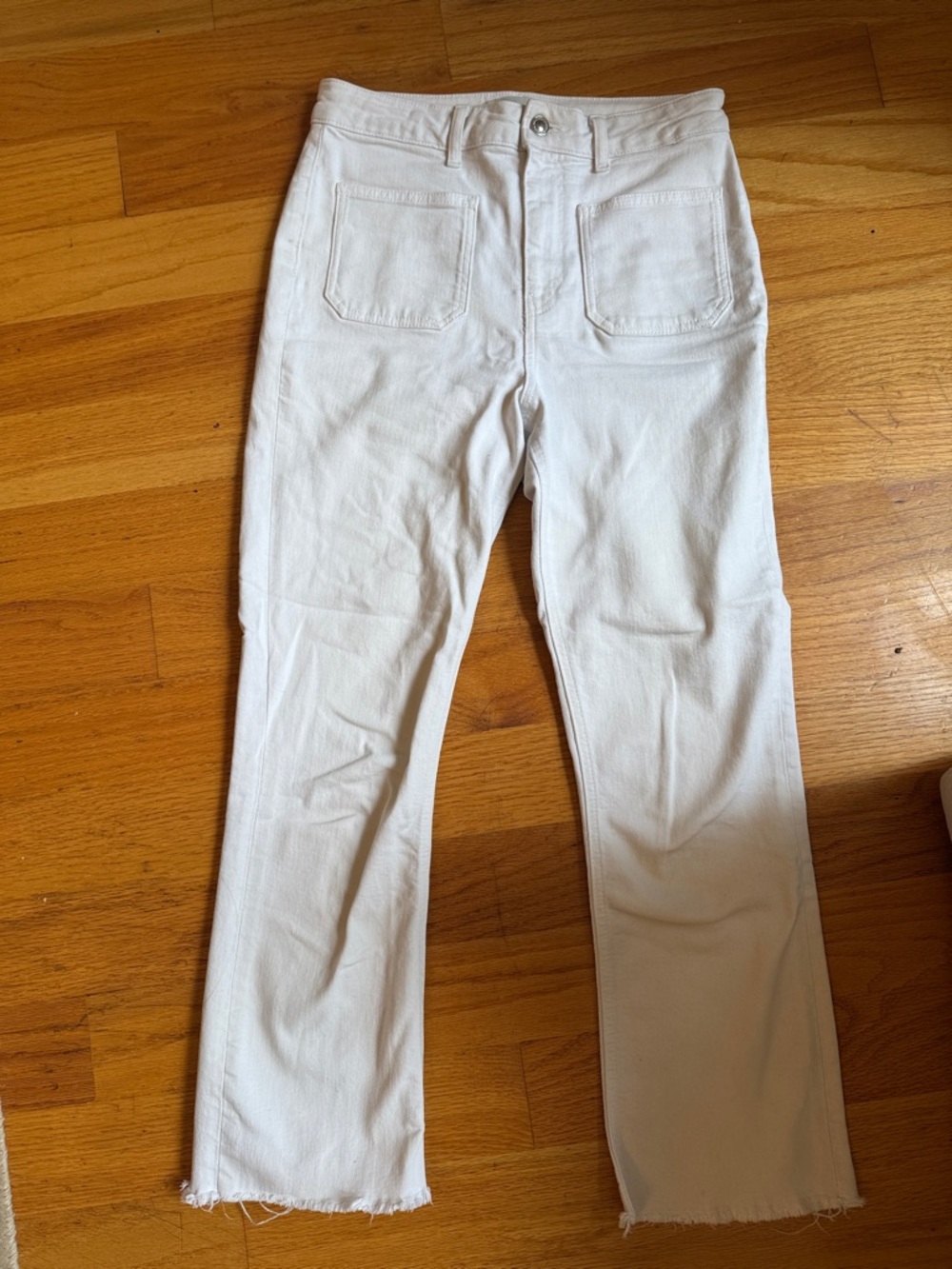 Zara White Straight-Leg Jeans with Raw Hem